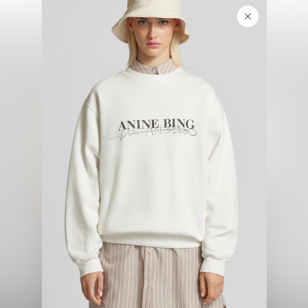 Anine Bing Cream White Logo Sweatshirt